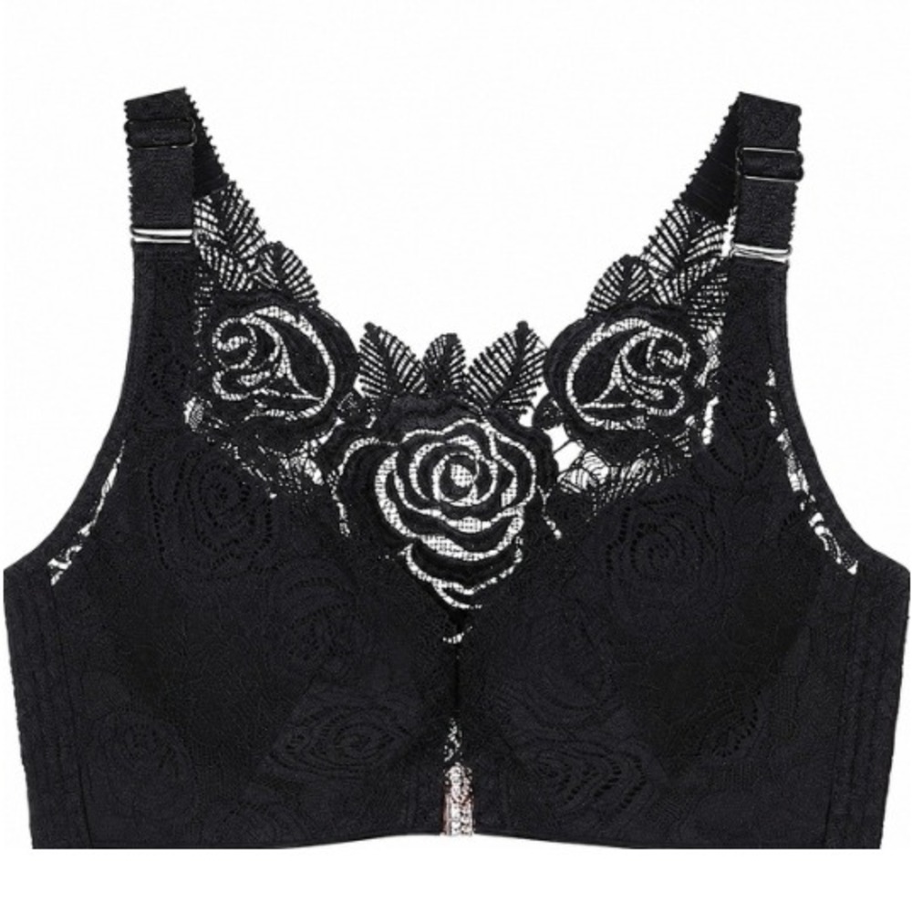 Floral Secrets Women's Black Comfort Rose Lace Push-Up Bra Plus Size 40F NWT
